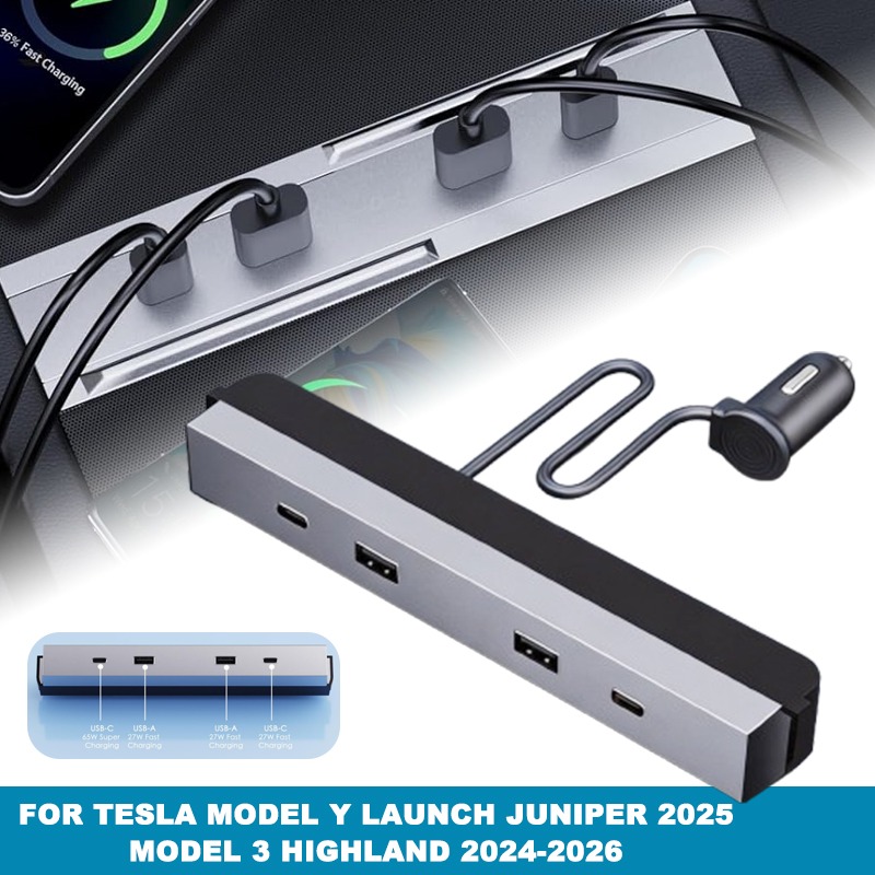 Usb Hub Type C - Center Console Autoadapter Multi-poort 65W Type-C