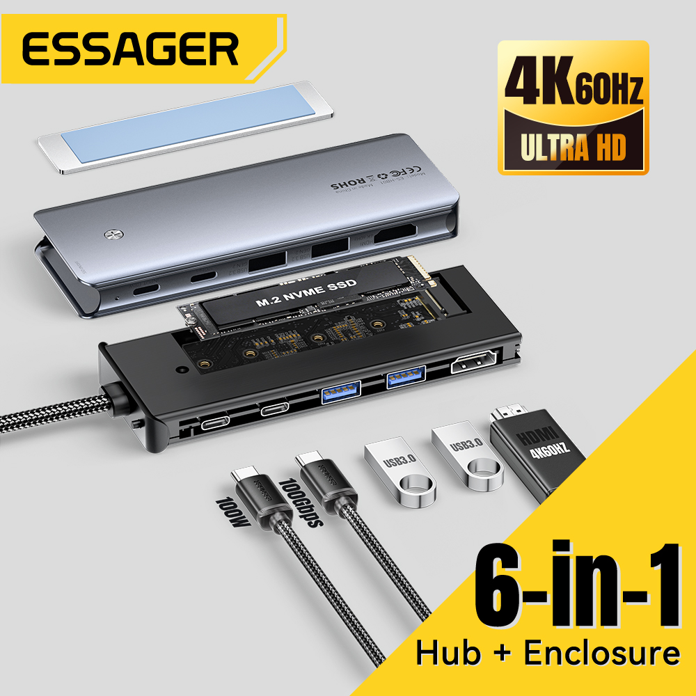 Usb Hub Type C - Essager USB C Hub Met M.2